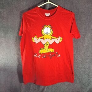 Garfield Valentine's Day Love Cutout Paper Hearts Red Graphic Tee VG L